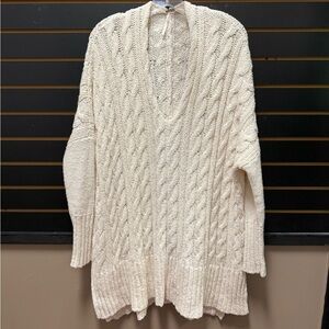Free People Oversized Cream Cable Knit Cotton Sweater M